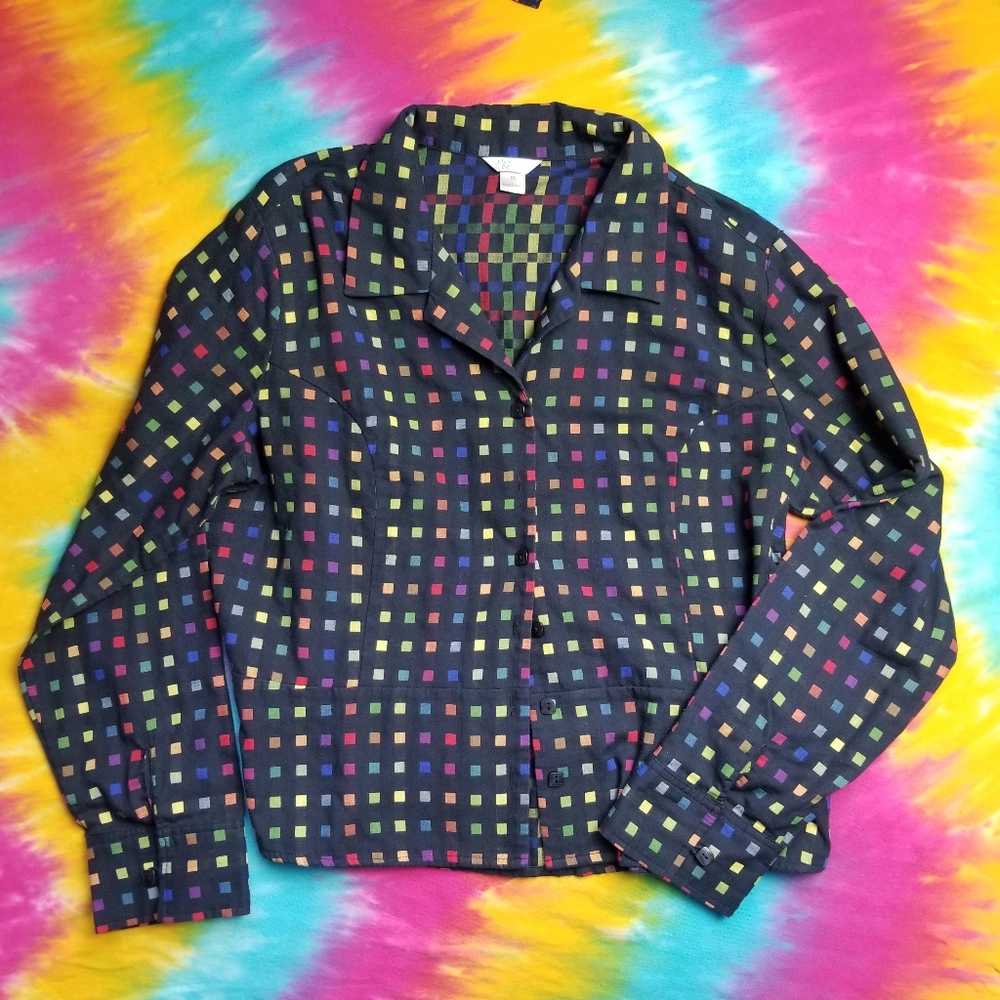 Vintage Button Up Geometric Xl Plus Pattern Retro - image 1